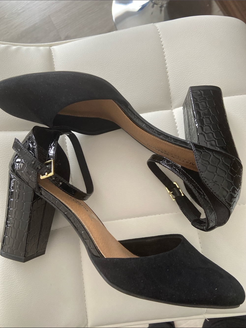 NWOT Christian Siriano Black Ankle-Strap Block Heel Pumps